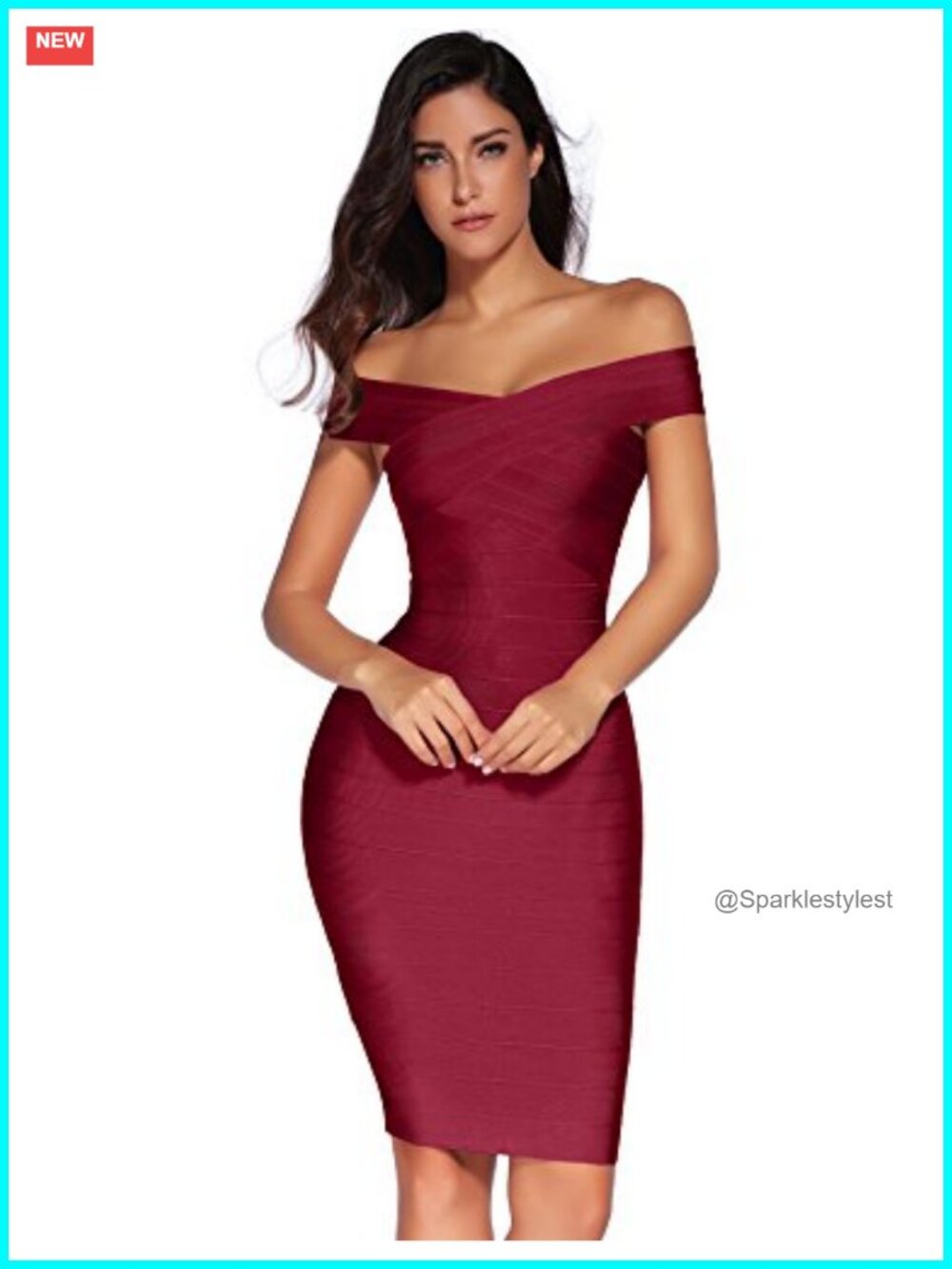 Off Shoulder Rayon Bandage Bodycon Party Dress Knee Length